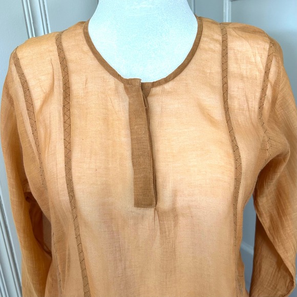 Nadia Boyer Vidal Women XL Embroidered Split Neck Tunic Dress Carmel Long Sleeve - Picture 8 of 13